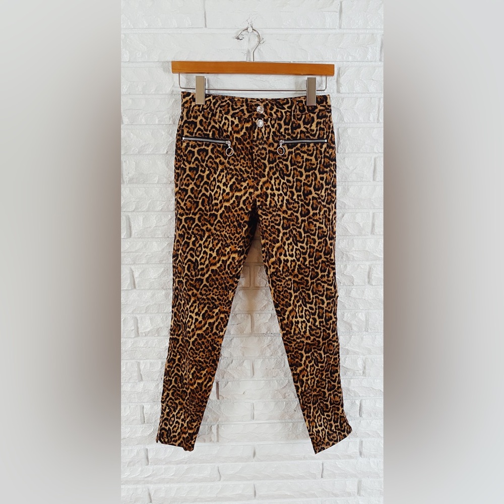 Zara Brown Leopard Print Mid Rise Zipper Pockets Pants - Picture 3 of 7